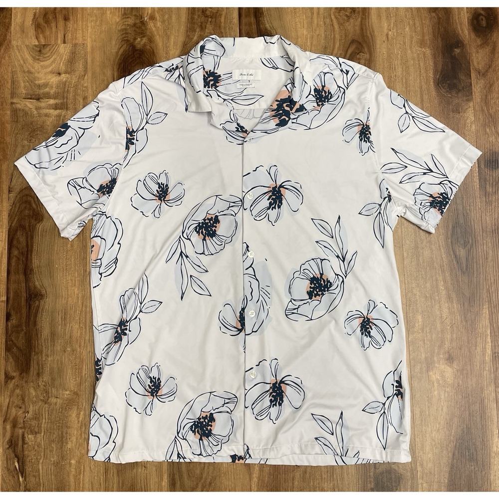 Porter and Ash Peach Floral Print Luxury Kinetic Stretch Short Sleeve Men's XL